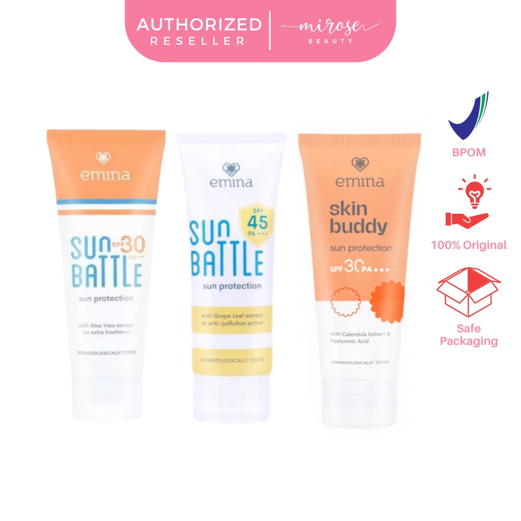 EMINA Sun Battle SPF 30, 45 PA+++  30ml, 60ml - Sunscreen Tabir Surya Wajah Badan Sunblock