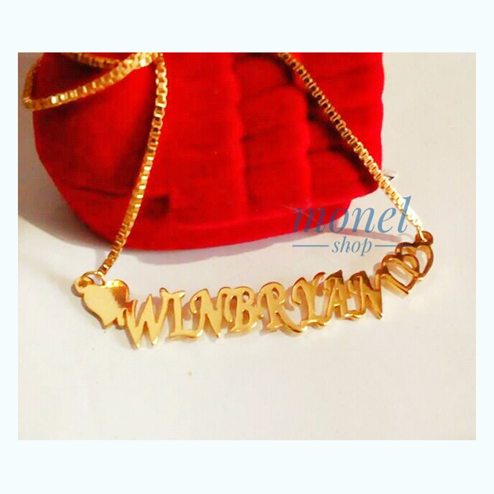 Kalung nama kuningan lapis emas