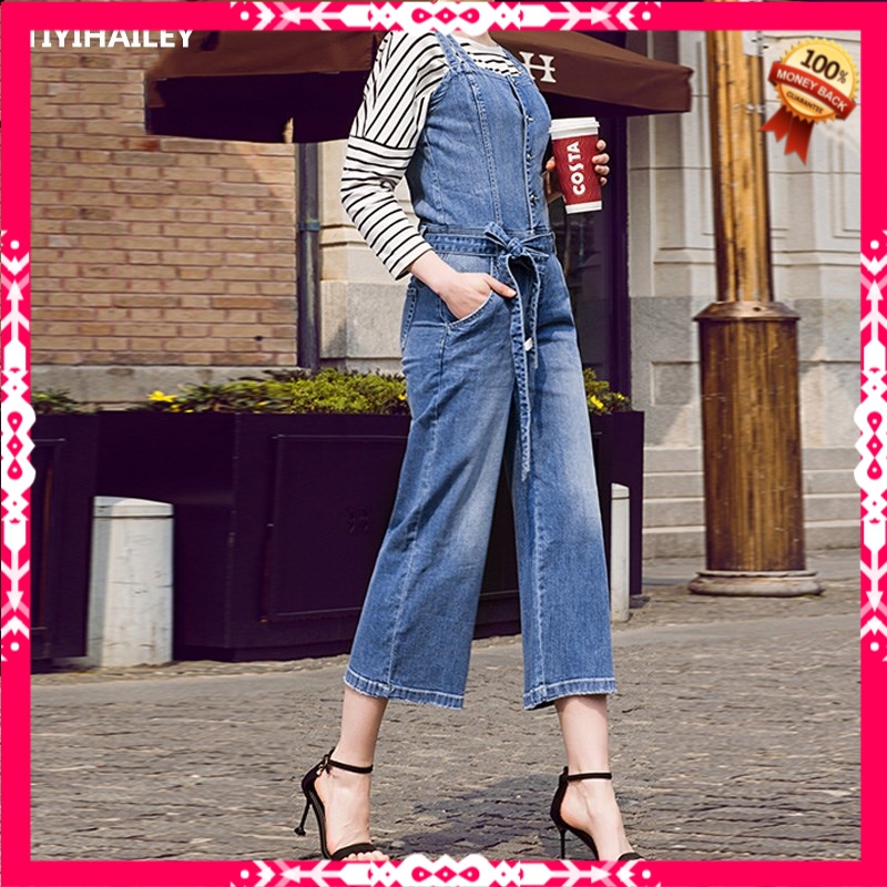 Jumpsuit Wanita Import Premium    Fashion Bib Pants Loose Denim Preppy Style 25-30 Wide Leg Pants Fo