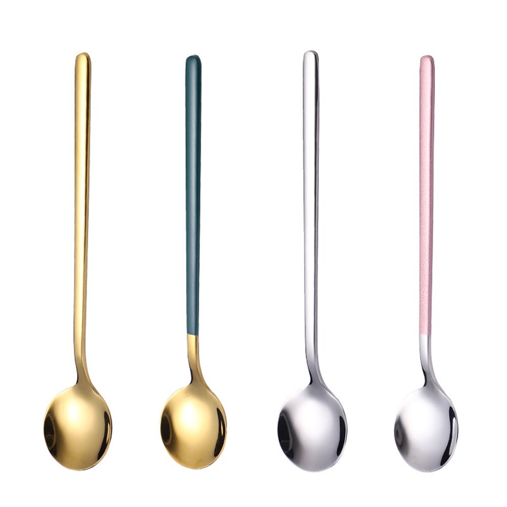 【COD Tangding】Round Head Spoon Cute Long Handle Spoon Stainless Steel Soup Spoon Dinner Spoon Western Food Spoon Adult Large Spoon