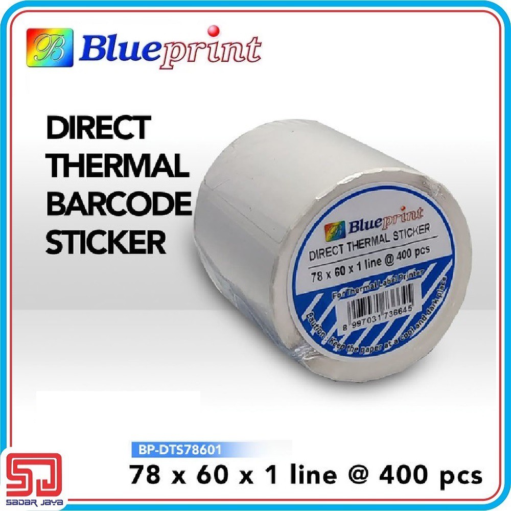 Direct Thermal Sticker Label 78 x 60mm Blueprint Label Barcode