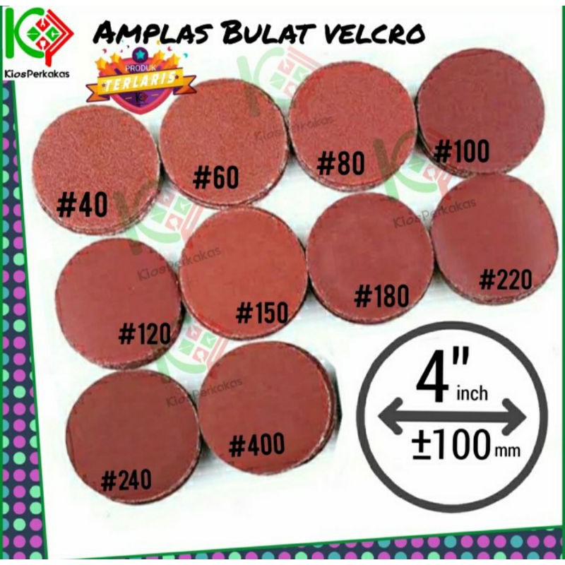 Amplas Bulat Velcro 4 inchi - Amplas Bulat 4 inchi - Amplas Bulat Halus Kasar
