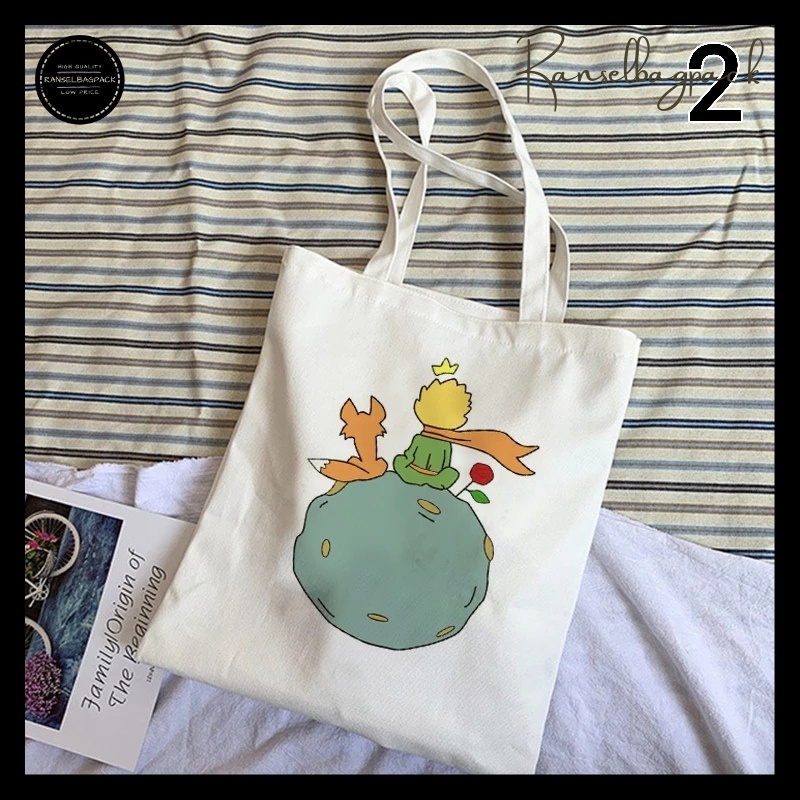 Tote Bag Little Prince Art Tas Tangan Cantik Retro Cantik Imut Tas Bahu Tas Tangan Wanita Belanja Kasual Tas Elegan Wanita