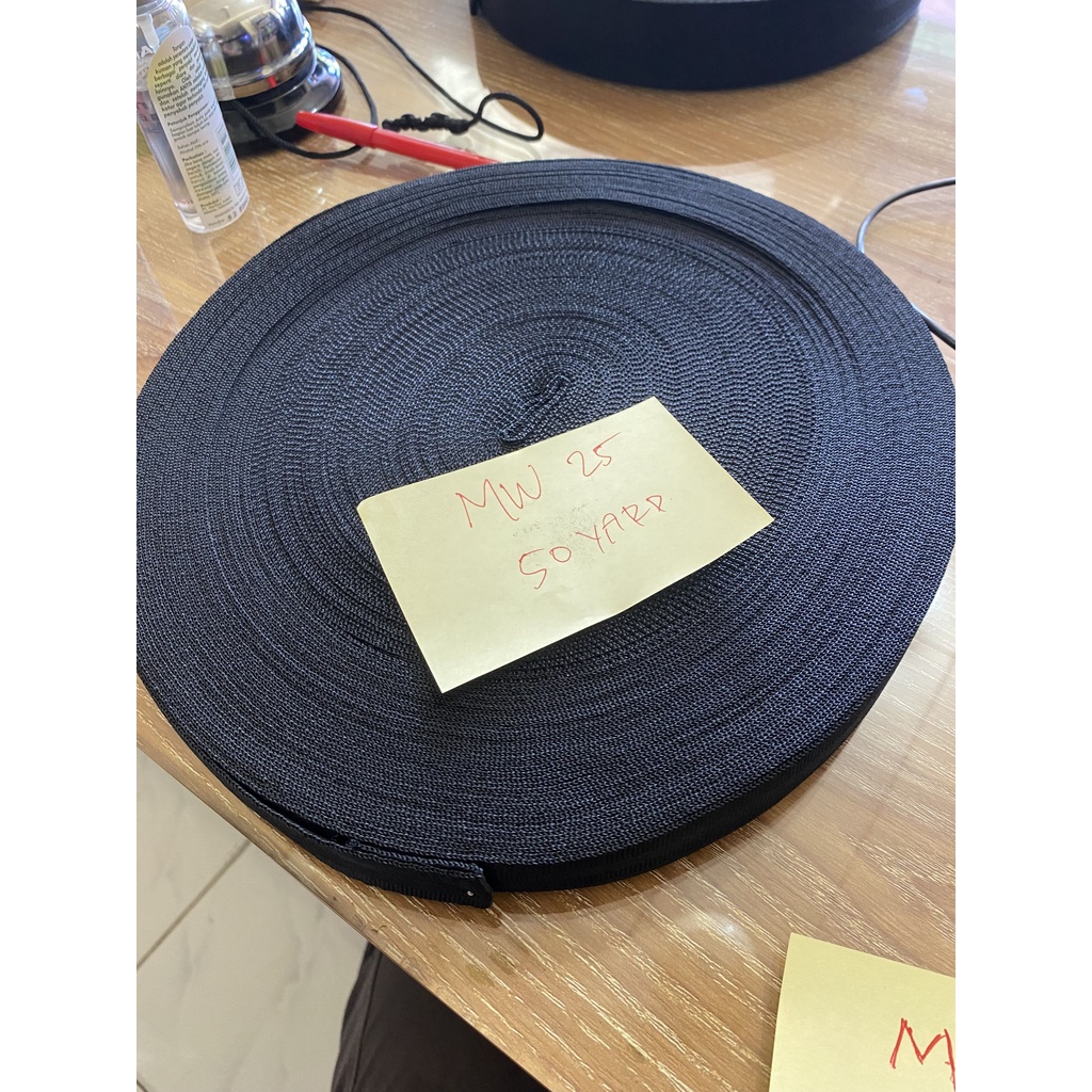 WEBBING TALI BISBAN MW 25 HITAM JUAL PER ROLL ISI 50YARD