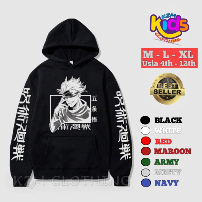 Jaket Sweater Hoodie Anak Laki Laki Perempuan Unisex Anime JUJUTSU KAISEN Satoru Gojo Bahan Flacee