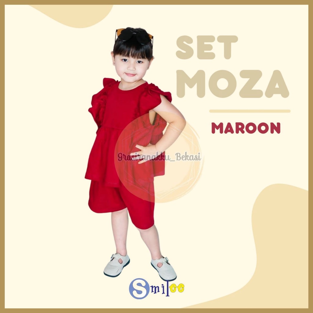 Setelan Anak Kaos Smilee Moza Warna Maroon Size 1-5Tahun