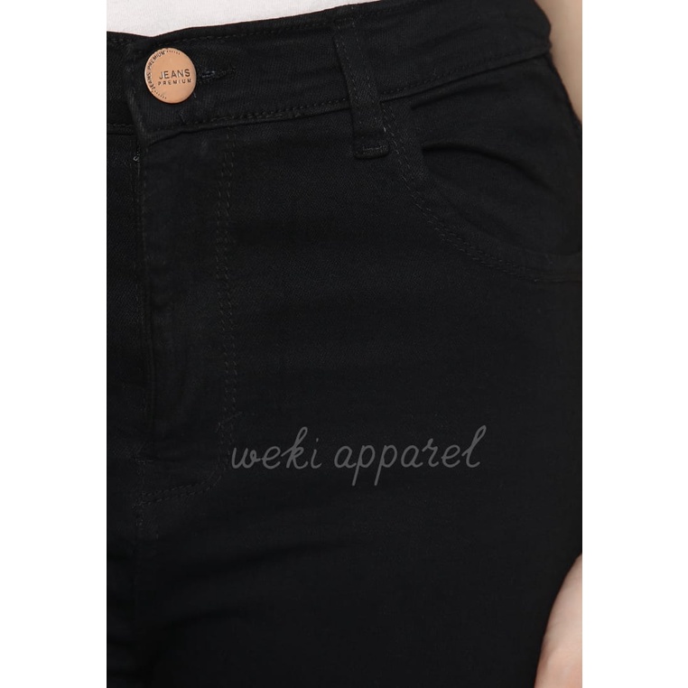 WEKI Celana Jeans Highwaist Skinny  Black /Ada kantong depan