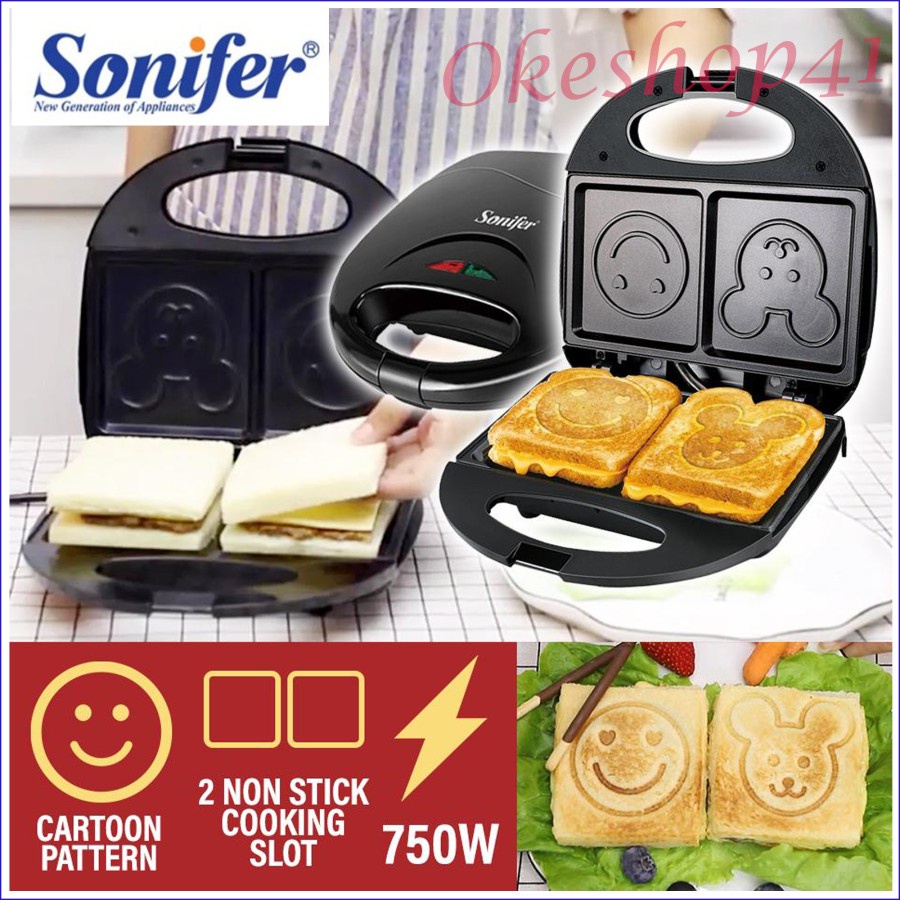 Sonifer Waffle Maker Cartoon Plate SF-6065 Alat Pemanggang Roti Listrik Sandwich Maker