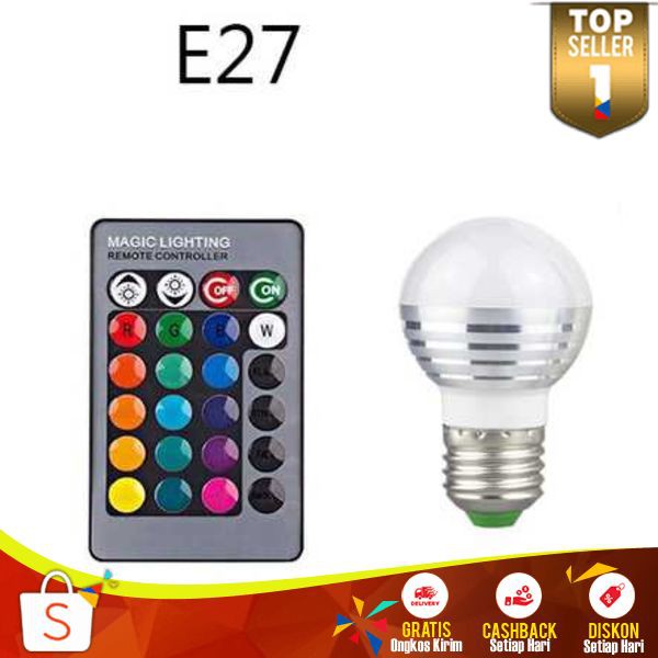 Lampu Bohlam LED 3W 16 Colors Menarik Remote Control Perlengkapan Hiasan Kamar Mudah Berubah Warna