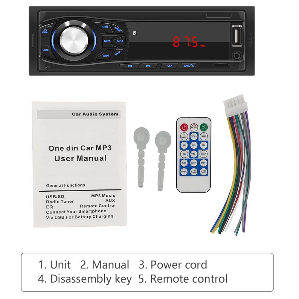 Single DIN Mobil Stereo Bluetooth Hands Free Memanggil Musik Kartu TF USB AUX Input FM Radio Receiver 1DIN Head Unit 12V