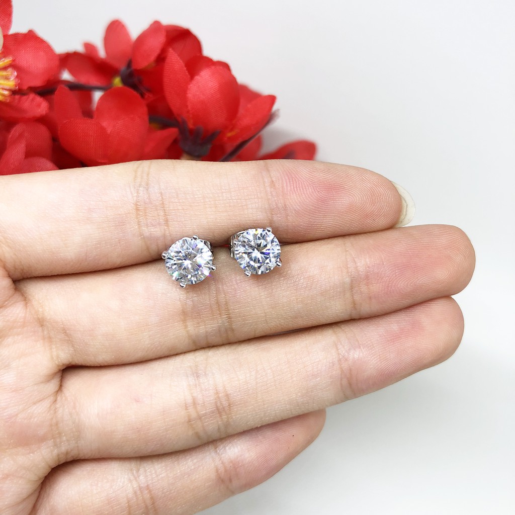 Anting Replika Berlian Premium Bahan Rhodium Tusuk Xuping Asli Batu Zircon Love Putih Silver - BE207