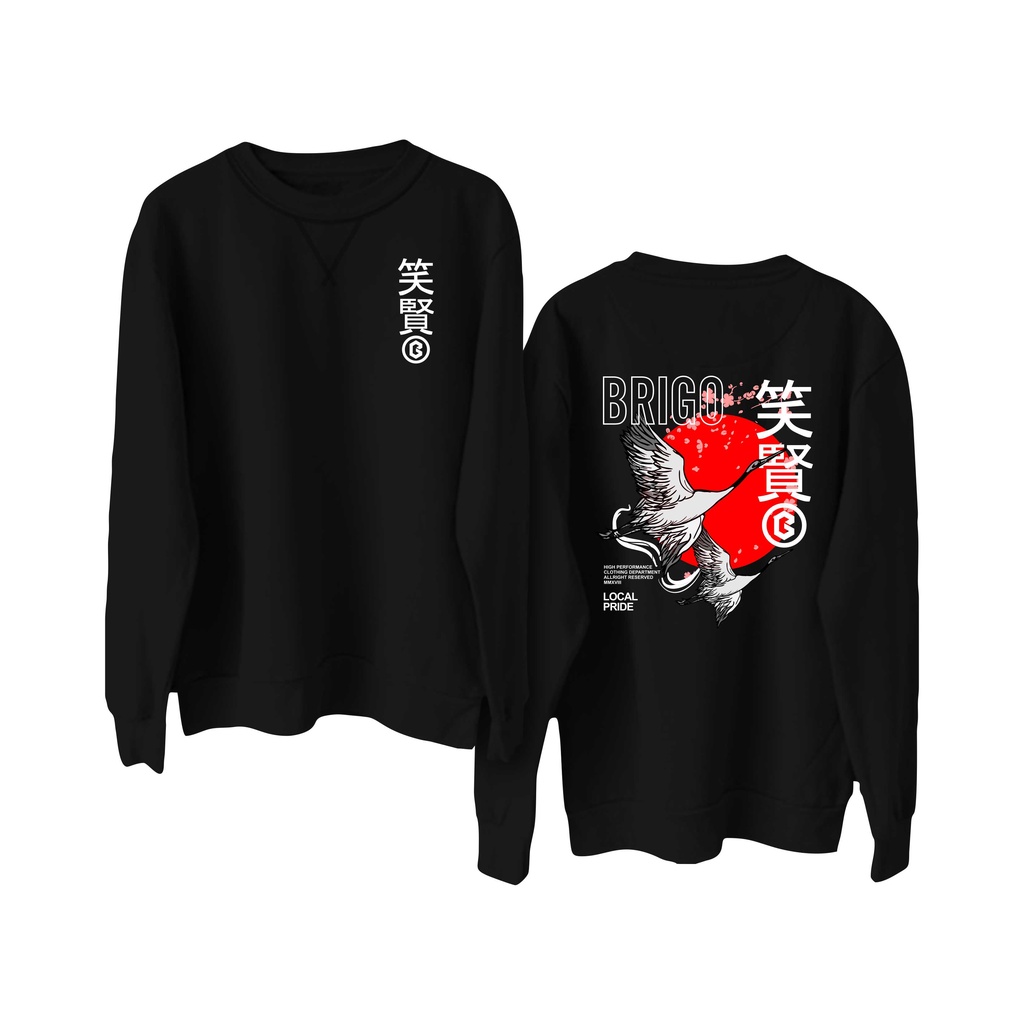 BRIGO Basic Sweatshirt  japan bird II Sweater Crewneck BRIGO japan bird Sablon DTF Fleece Cotton II SIZE M-XXL (Pria &amp; Wanita) Free stiker&amp;Gantungan Kunci