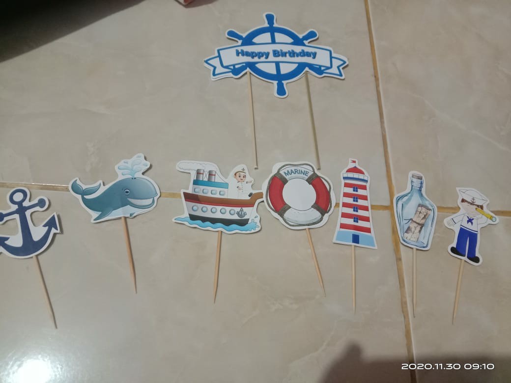 Topper Cake/cupcake Tambah Nama, Hiasan Kue Ulang Tahun, Motif Pelaut