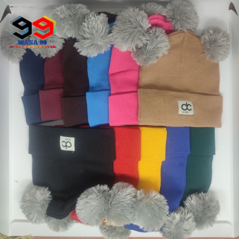 Kupluk Pompom DC KIDS / Topi Rajut bayi anak 0-4 tahun bahan Katun lembut kualitas super premium