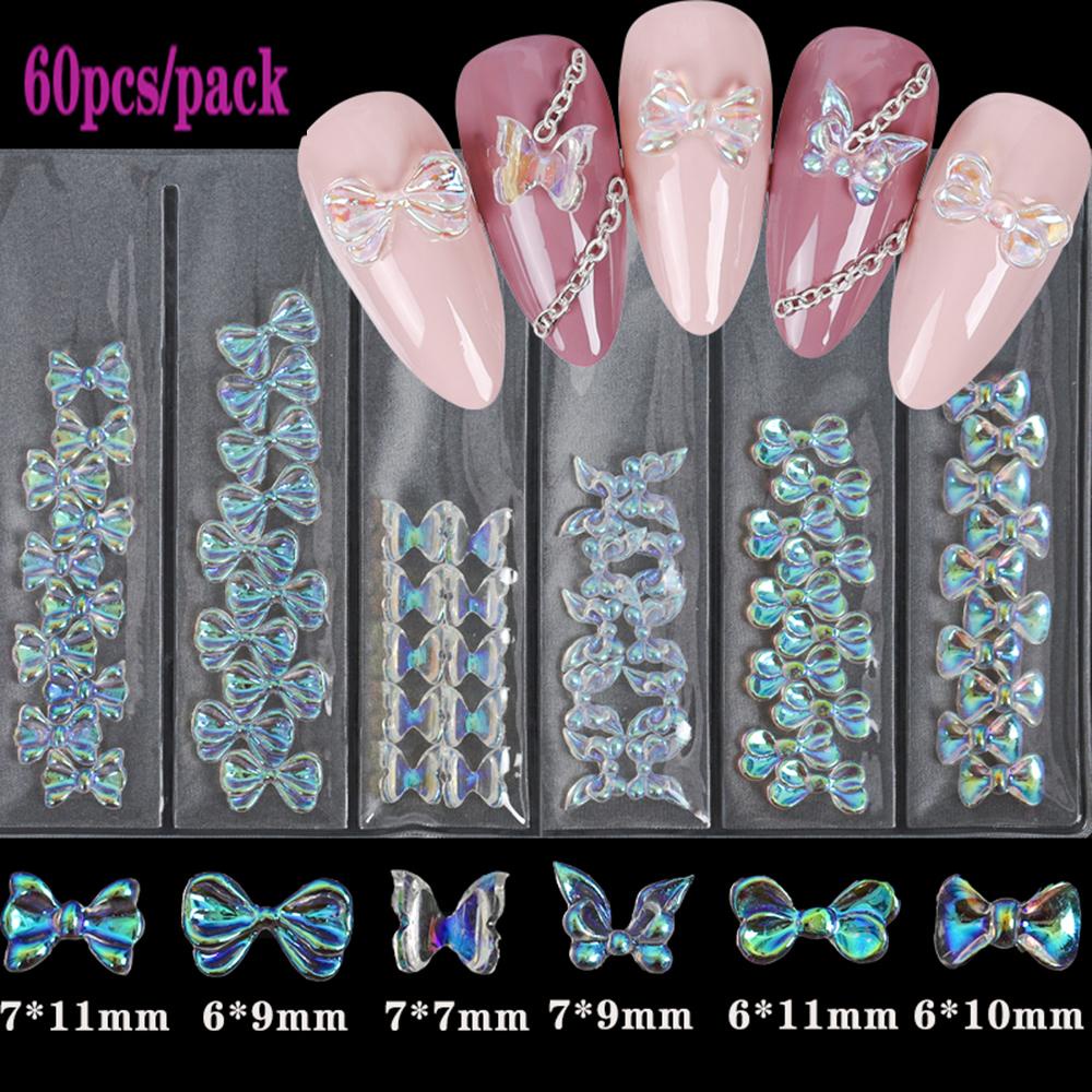 AUGUSTINA Agustin 3D Rose Resin Glazed Flowers Kreatif Berbagai Kupu-Kupu Laser Manicure DIY Tips Kelopak Ikatan Simpul Perhiasan Kuku
