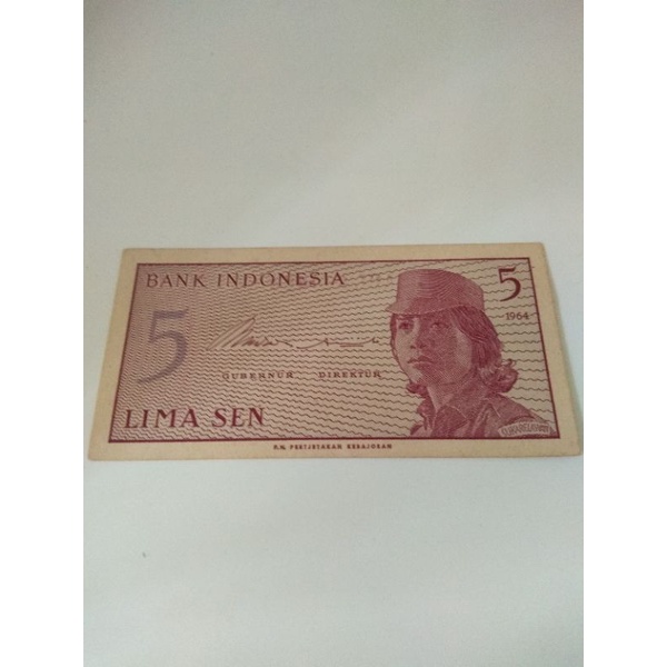 Uang Kertas Kuno 5 (Lima) Sen Tahun Emisi 1964