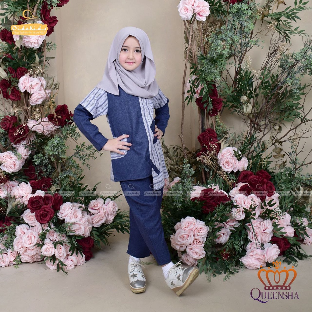 Baju Muslim Tunik Anak Harian set Queensha (Navy)