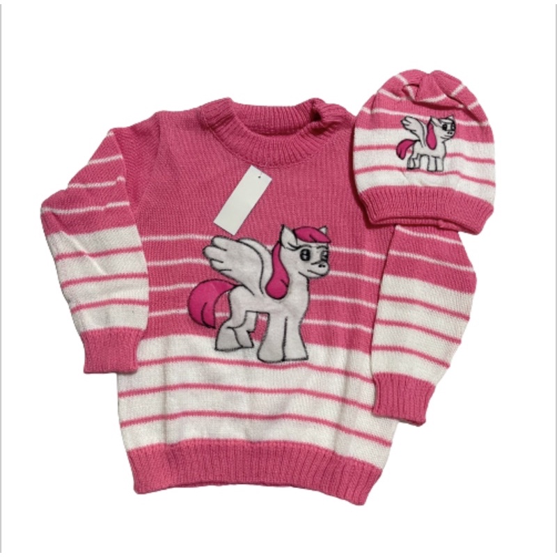 Baju sweater anak motif karater set topi