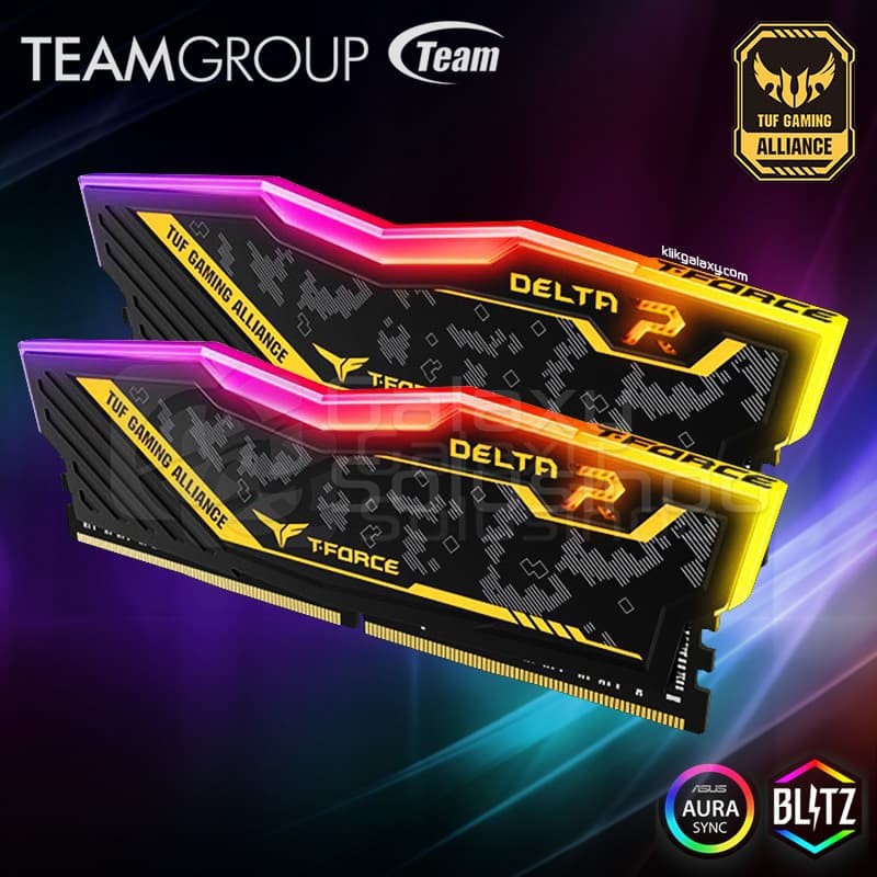 Ram team delta t-force tuf gaming 32gb ddr4 16gbx2 dual channel 3200mhz pc4-25600 1.35v longdimm for pc cpu komputer