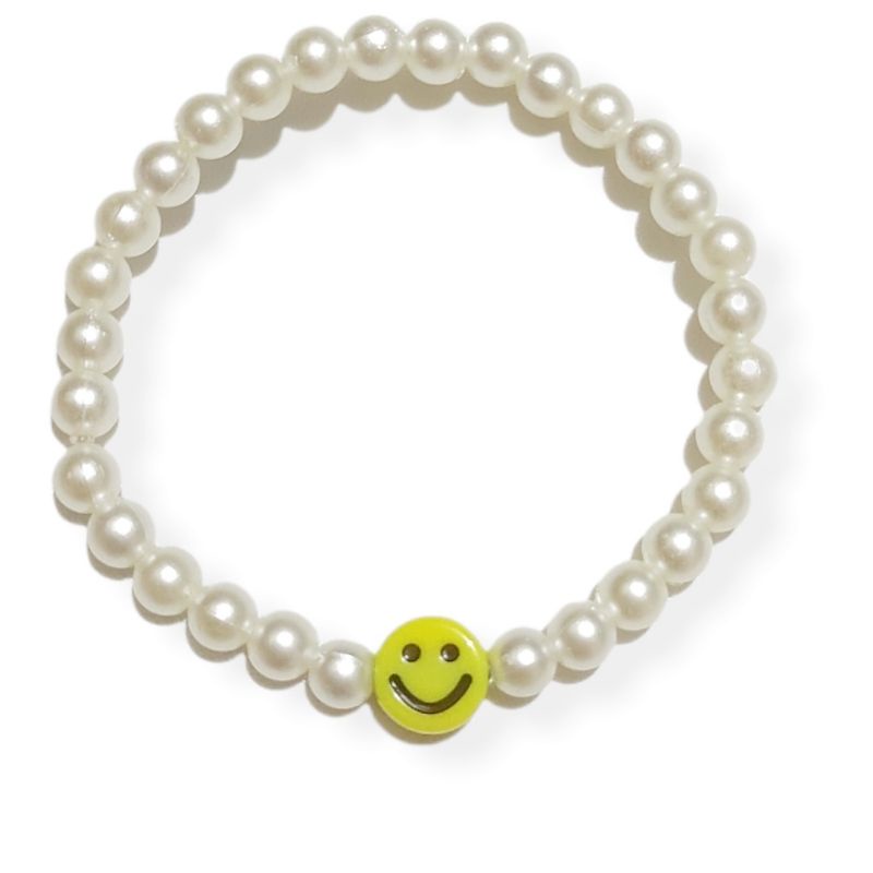 Gelang Elastis Mote Senyum Smiley Beads Bracelet Emoji Smile Tersenyum  Handmade