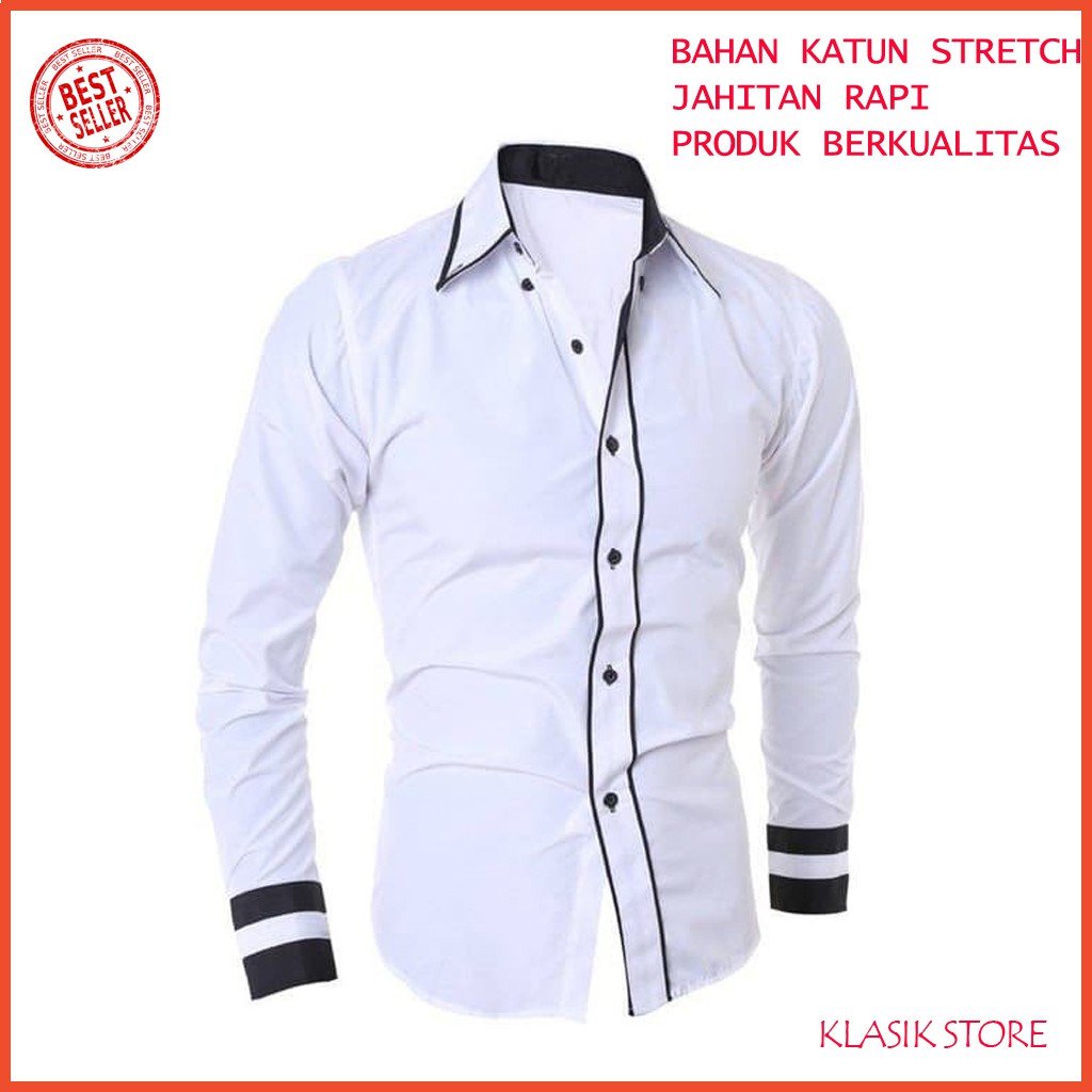 KEMEJA PRIA MENS POLOSAN LENGAN PANJANG COOLMAN PAKIAN PRIA W2Y6 Kemeja Lengan Panjang Pantai Polos