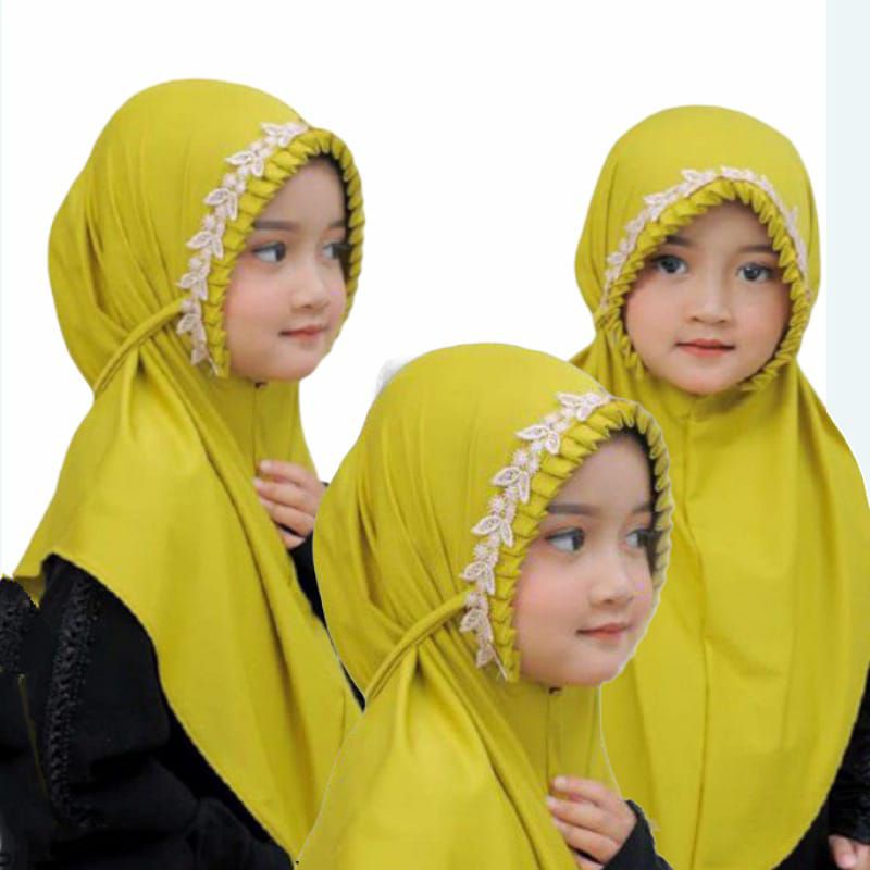 Hijab Tasya  Bergo Anak KCB Renda kupu-kupu / Bergo Maryam Anak Renda
