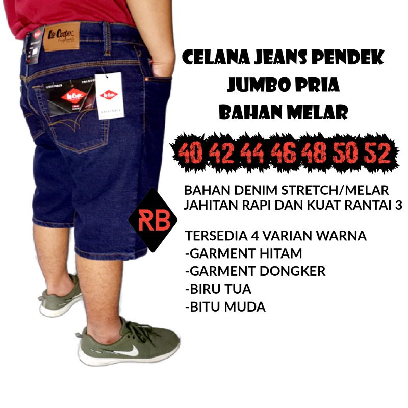 CELANA JEANS PENDEK JUMBO PRIA BAHAN KARET