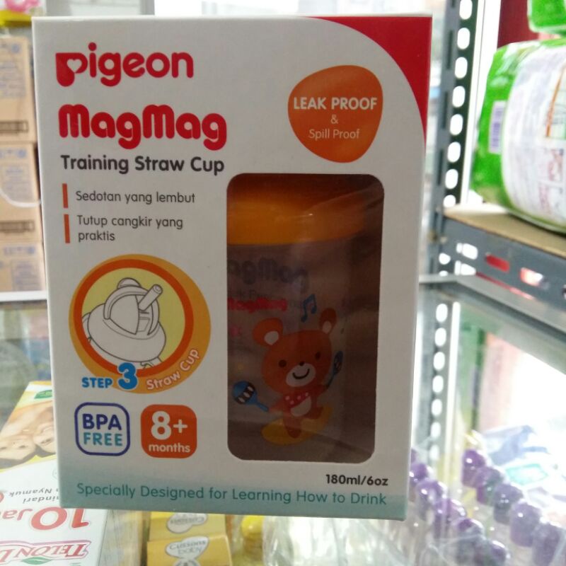 Pigeon Magmag step 3 Training Straw Cup 8+ month Botol Gelas Bayi dengan Sedotan