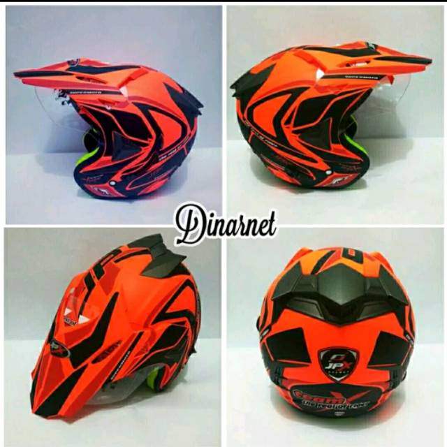 Helm Semi Cross Jpx Supermoto Trail Trabas Klx Wild Rider Red Fluorescent Dof