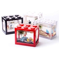 Aquarium Mini Lego Block 4 Side Windows 12x8x10cm with LED Transparant - Aquarium Mini Ikan Cupang H