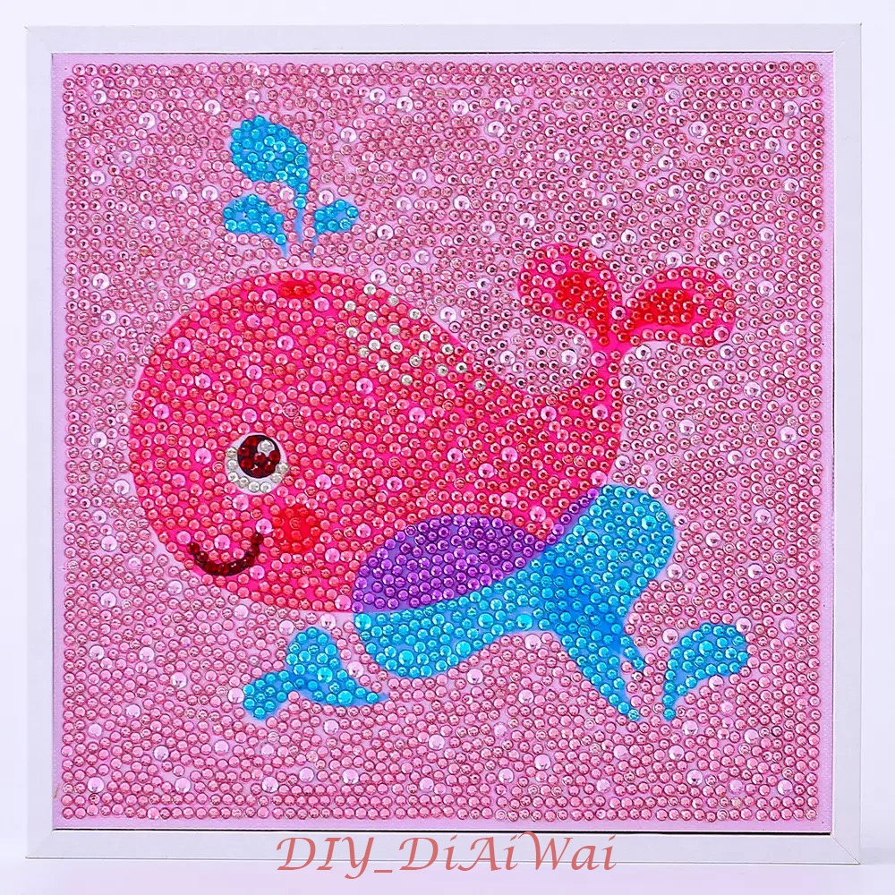 5D Diamond Painting DIY Kids Craft lukisan kristal FREE Frame - FISH PINK