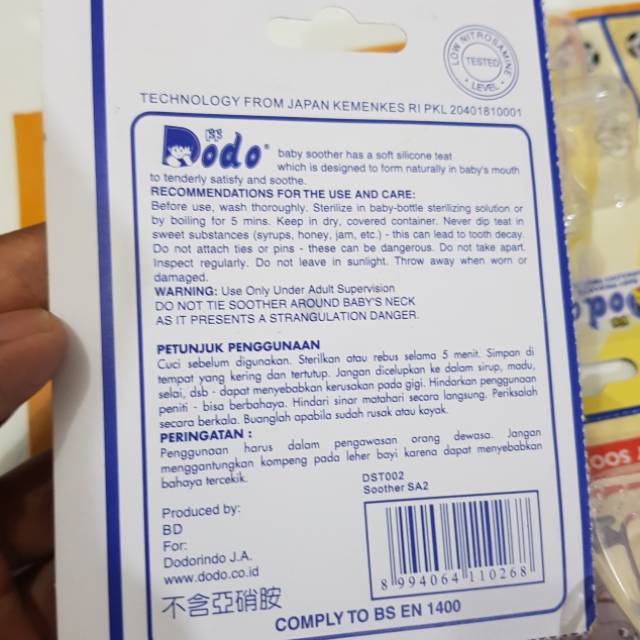 Empeng Original Silicone Facifier Empeng Bayi BPA Free/ Empeng Gepeng DODO SA2 / SA1-4