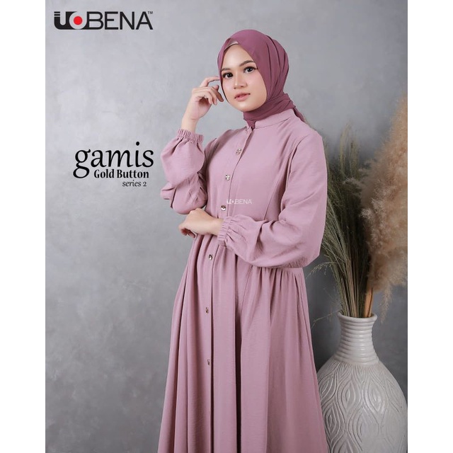 gamis gold button terbaru unlimited edition ori uobna