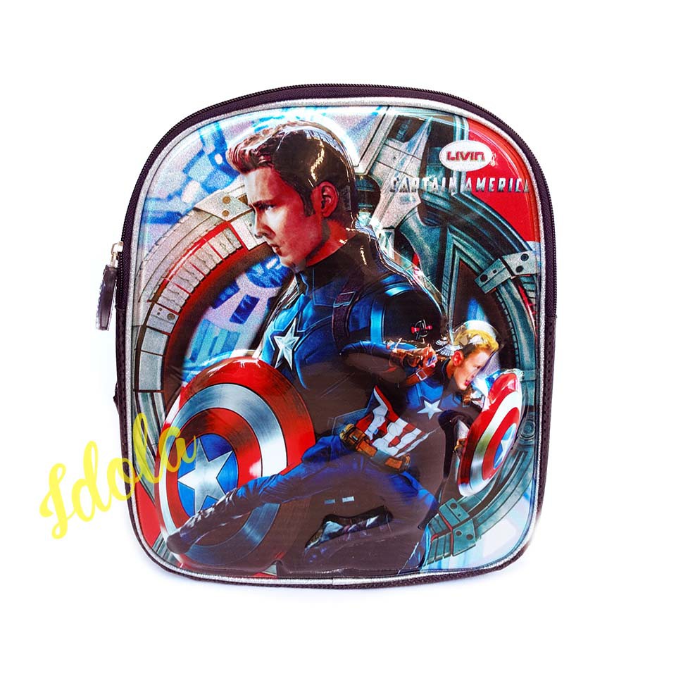 Idolabags - Tas Sekolah Anak TK Livin Anti Corona Motif Captain America Tas Ransel Anak Face Shield