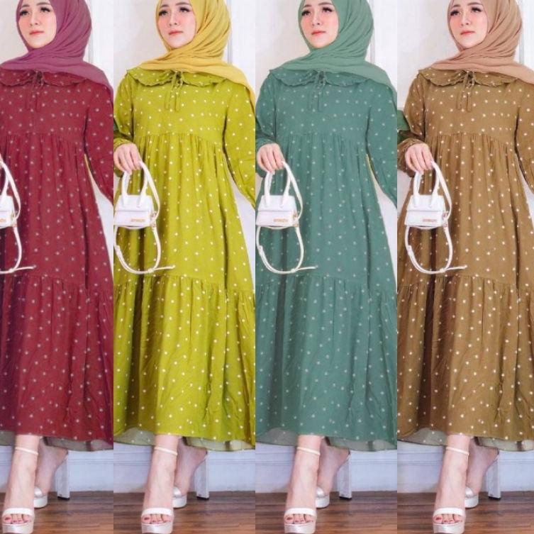 Bagus Dipakai.. DRESS KANIA// GAMIS RAMPEL POLKADOT/ POLKA KEKINIAN TERBARU 2022// GAMIS LEBARAN// C