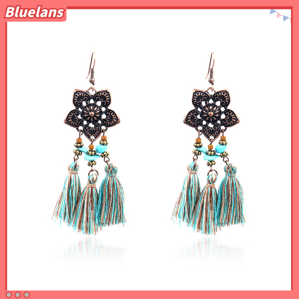 Anting Kait Gantung Panjang Desain Bunga Rumbai Gaya Vintage Untuk Wanita