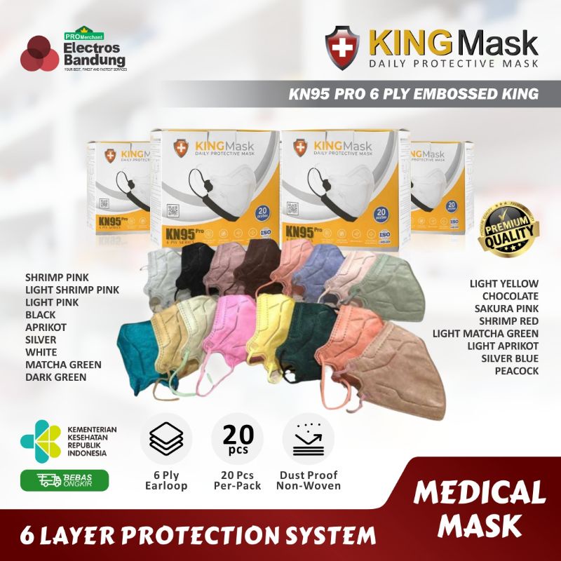MASKER KN95 PRO KINGMASK 6PLY 20PCS KN 95 PRO 5D DESIGN DEWASA EMBOSS KEMENKES ISO - JUAL MASKER KN9
