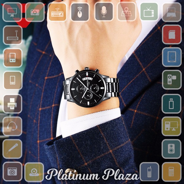 NIBOSI Jam Tangan Kasual Pria - 2309-2 - Black/Silver`LOI3Q5-