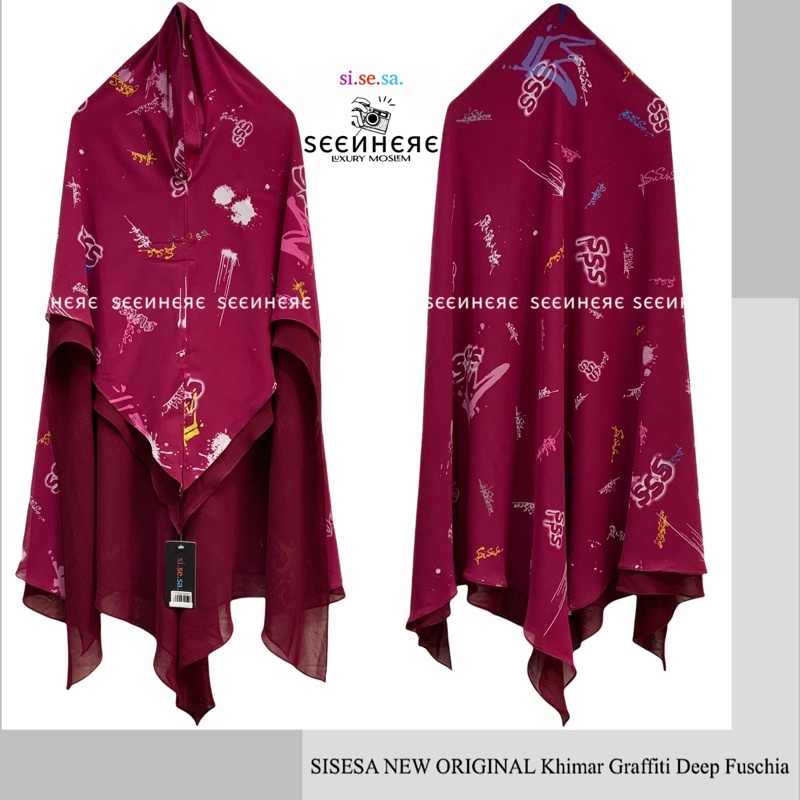 SISESA NEW ORIGINAL GUARANTEED - Khimar Graffiti Deep Fuschia