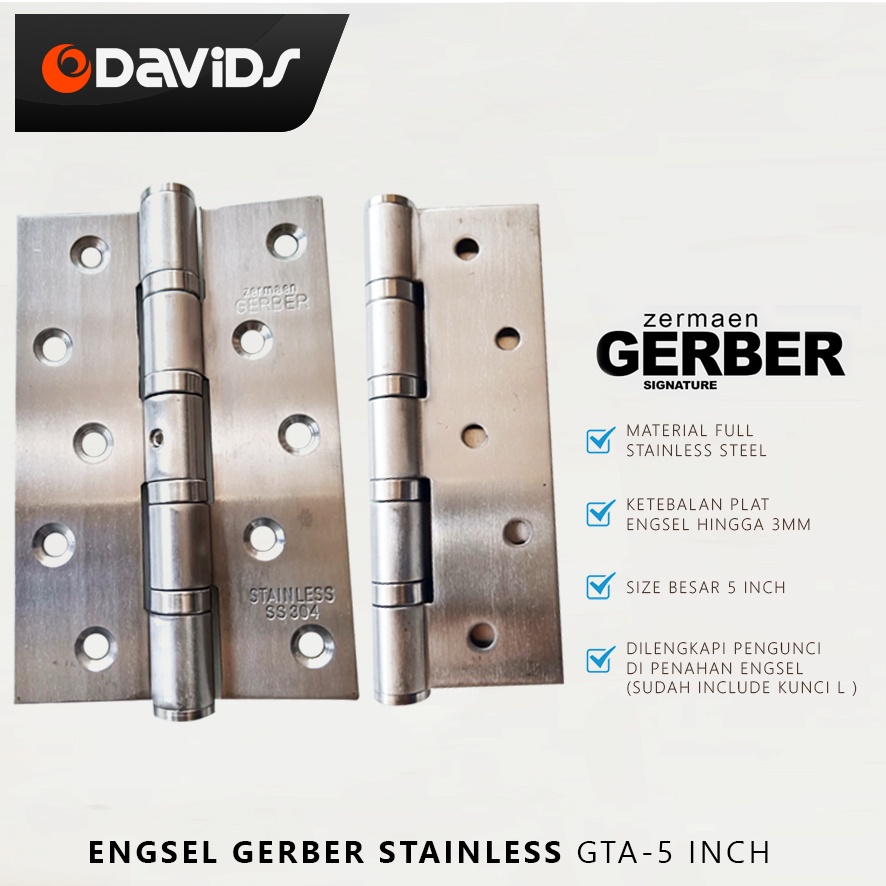 Engsel Pintu Rumah Kamar Mandi Jendela Kayu Tebal Esel Ensel Stainless Stenlis 5 Inch Gerber