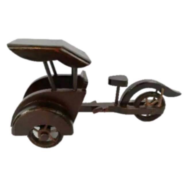 (BISA COD) MINIATUR BECAK WARNA COKLAT TUA BAHAN KAYU UKURAN 20x10x12 cm - DEKORASI PAJANGAN MAINAN