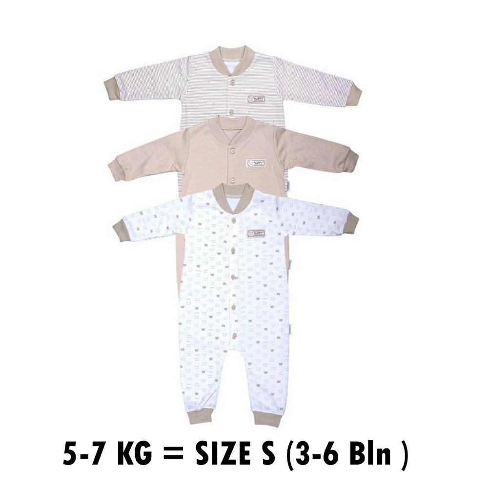 FLUFFY Paket Original Lengkap Baju Bayi (0-3 Bln) Perlengkapan Baru Lahir & Kado Bayi SNI-SS FLUFY KHKI Size S