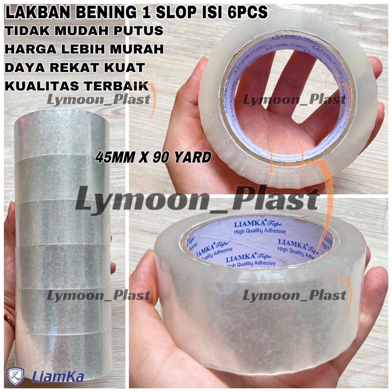 

Lakban Bening merk LiamKa Import 1 Slop isi 6pcs (45mmx 90 Yard)