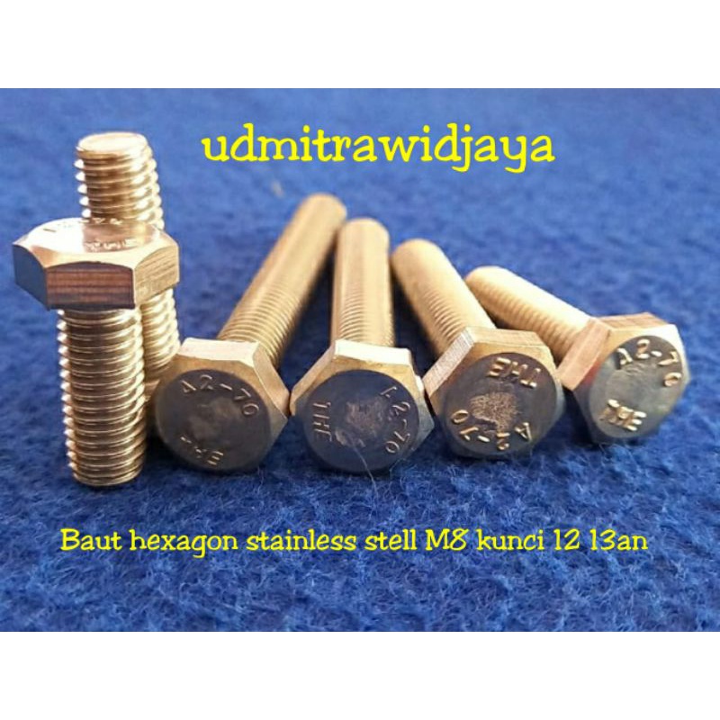 BAUT HEXAGON STAINLESS STELL M8x30 panjang 2cm 3cm A2-70 304 baut 12an 13an M8 diameter 8mm p1.25 baut kunci 13 baut stenlis baut gear gir  baut probolt Ss baut sekok skok jok harga bijian baut variasi stenlis anti karat THE A2 70