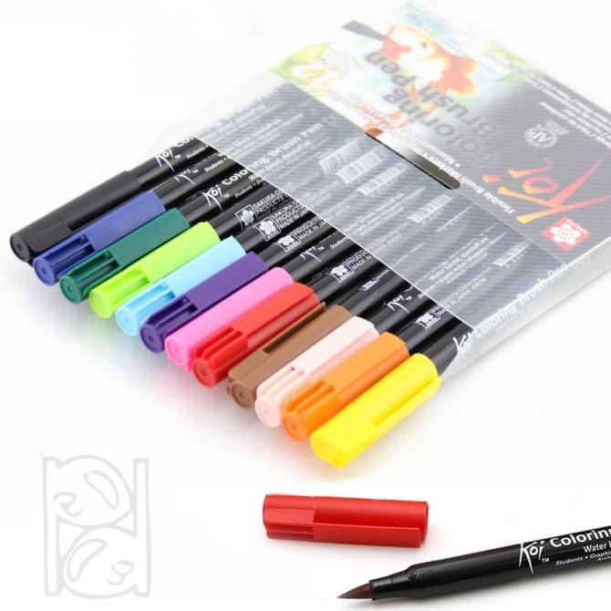

(BISA COD) SAKURA KOI COLORING BRUSH PEN - 12 color basic set TERBARU Kode 835