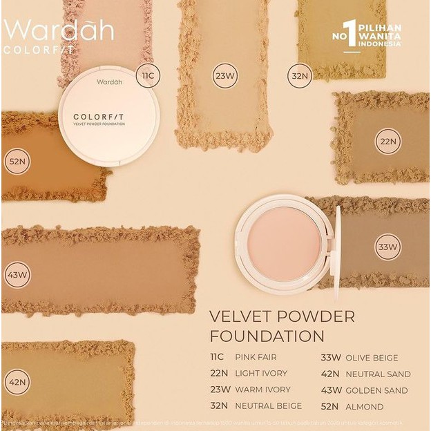 WARDAH COLORFIT VELVET powder FOUNDATION 11g // bedak padat wardah