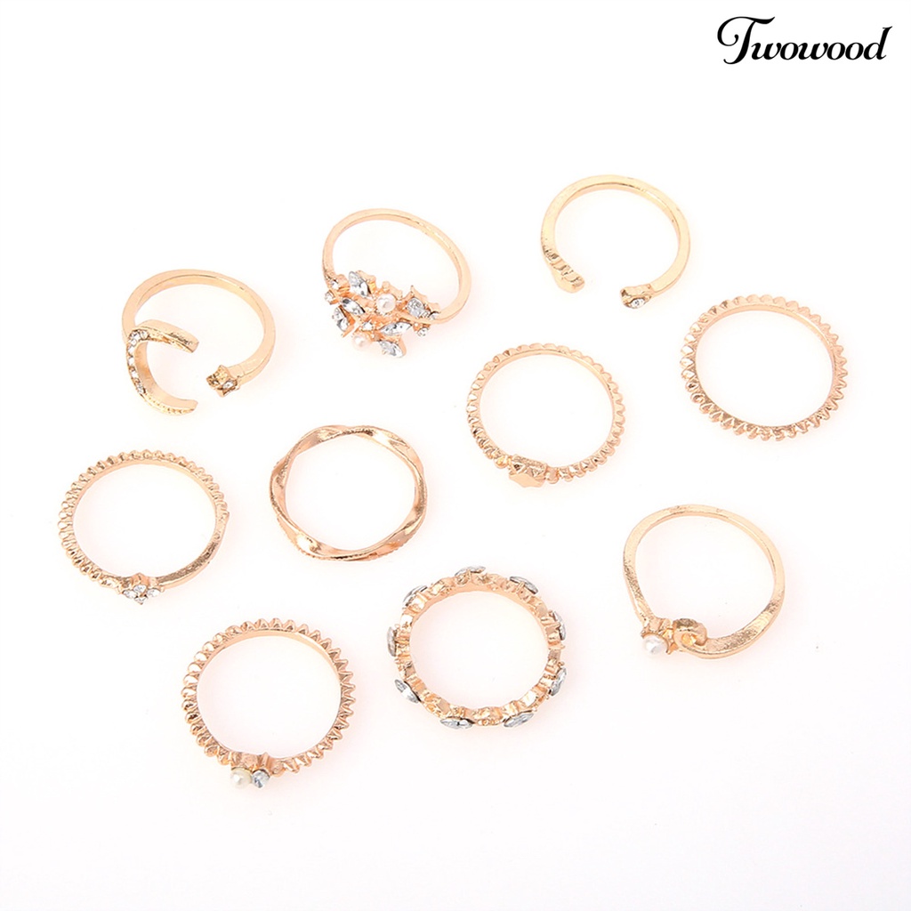 10 Pcs Cincin Bentuk Geometris Daun Bulan Hati Tidak Pudar Untuk Wanita
