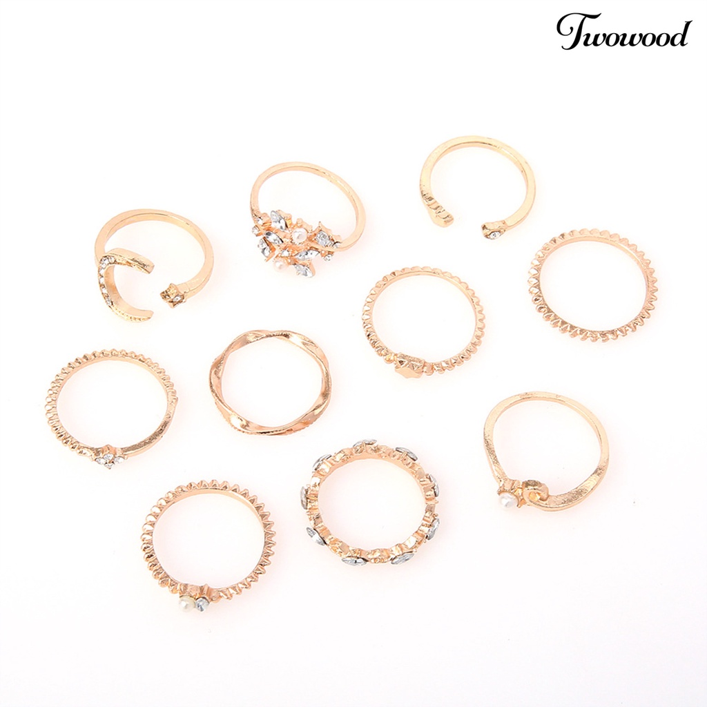 10 Pcs Cincin Bentuk Geometris Daun Bulan Hati Tidak Pudar Untuk Wanita