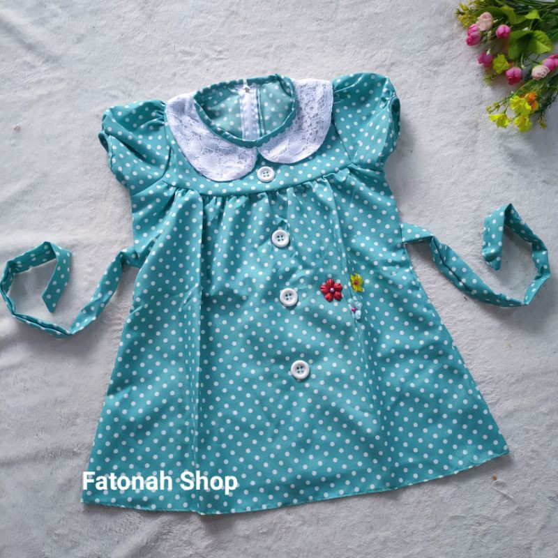 Dress anak 2 3 tahun polka kerah putih tali ( dress POLKA kerah tali )