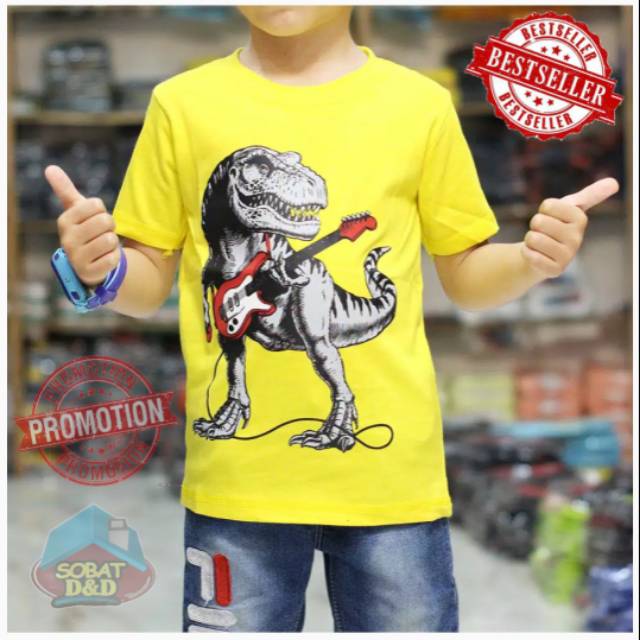  GROSIR  KAOS  ANAK  TERBARU PALING LAKU DINOSAURUS GITAR 